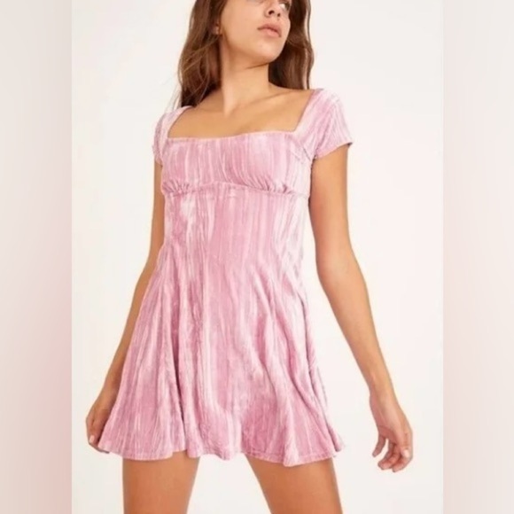 Urban Outfitters Dresses & Skirts - Urban Outfitters Y2K Pink Velvet Mini Dress Size Medium